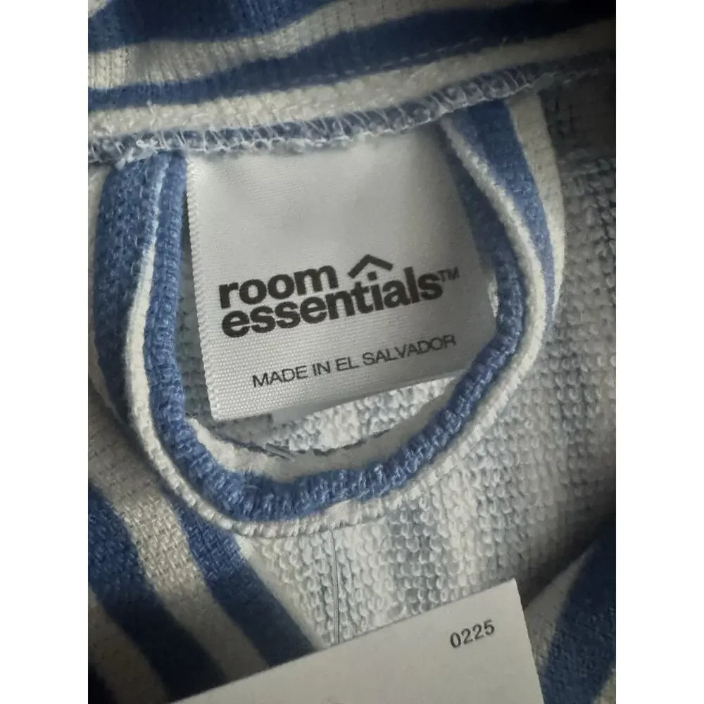 Room Essentials Blue White Stripe Bath Robe S/M 100% Cotton Belted NWT Target - Picture 5 of 5
